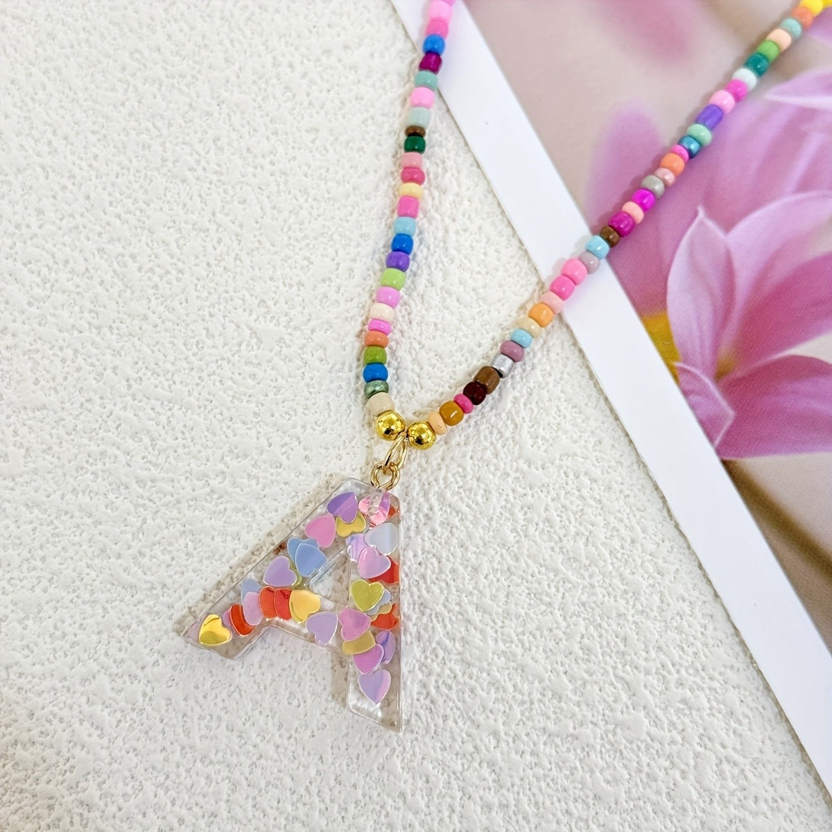 Colorful Heart Confetti Letter Necklace
