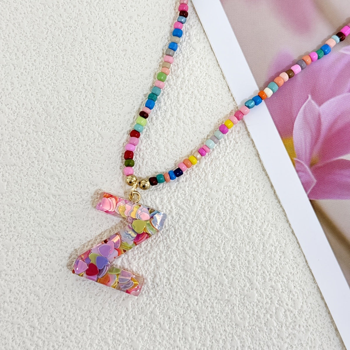 Colorful Heart Confetti Letter Necklace