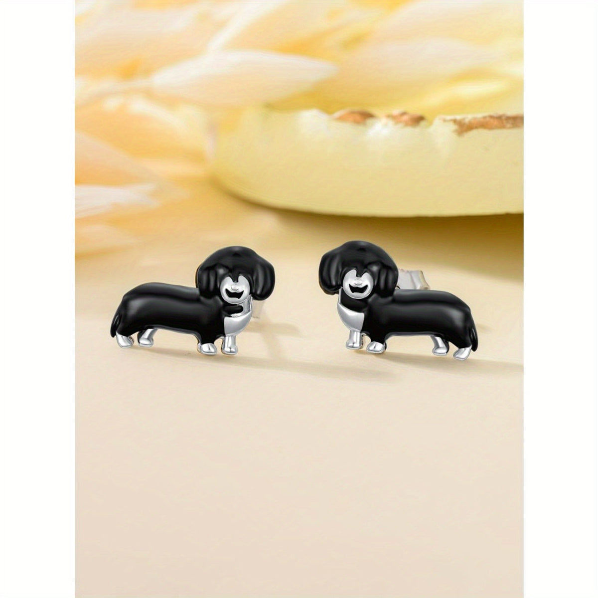 Black Dachshund Stud Earrings