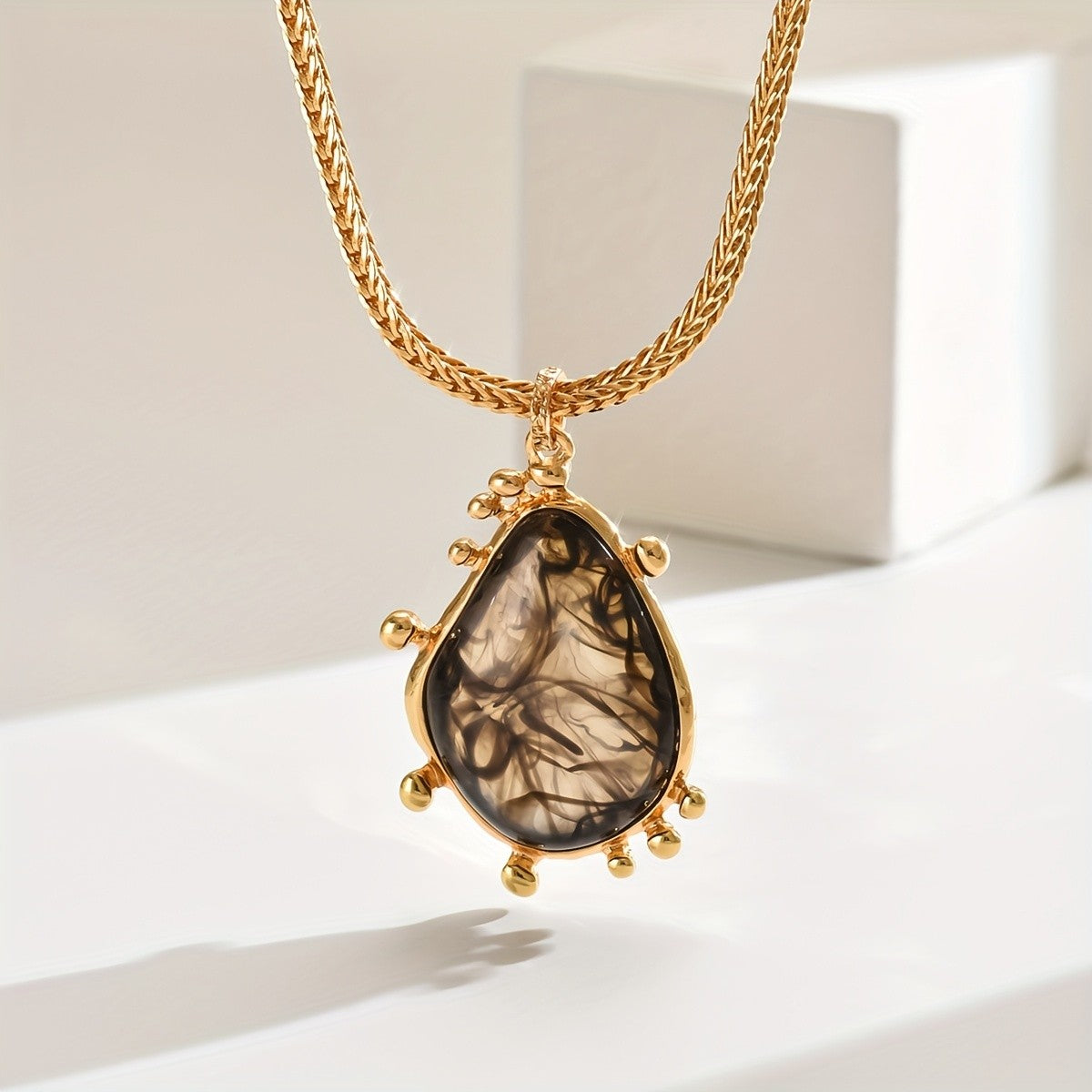 Ink Wash Teardrop Pendant Necklace