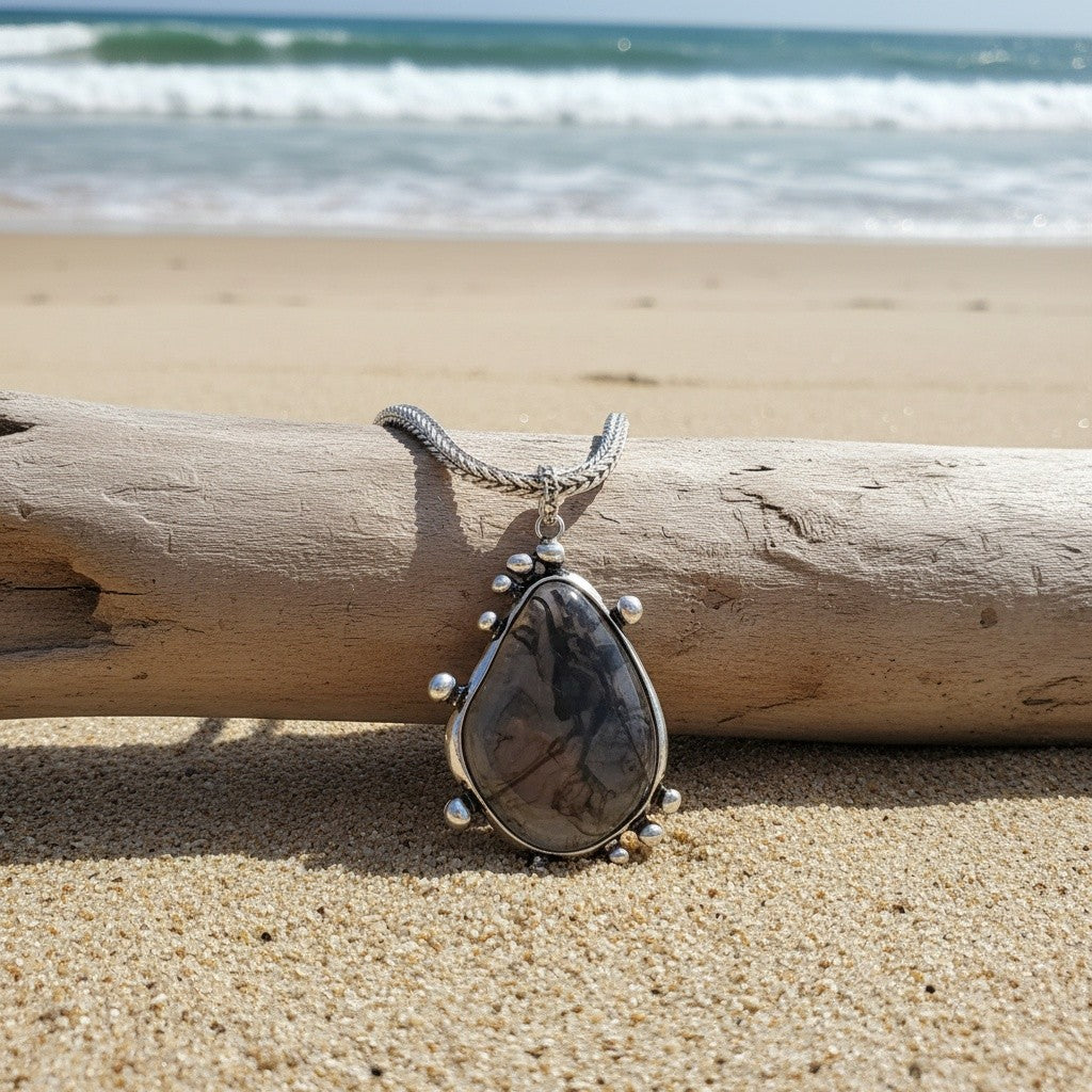 Ink Wash Teardrop Pendant Necklace