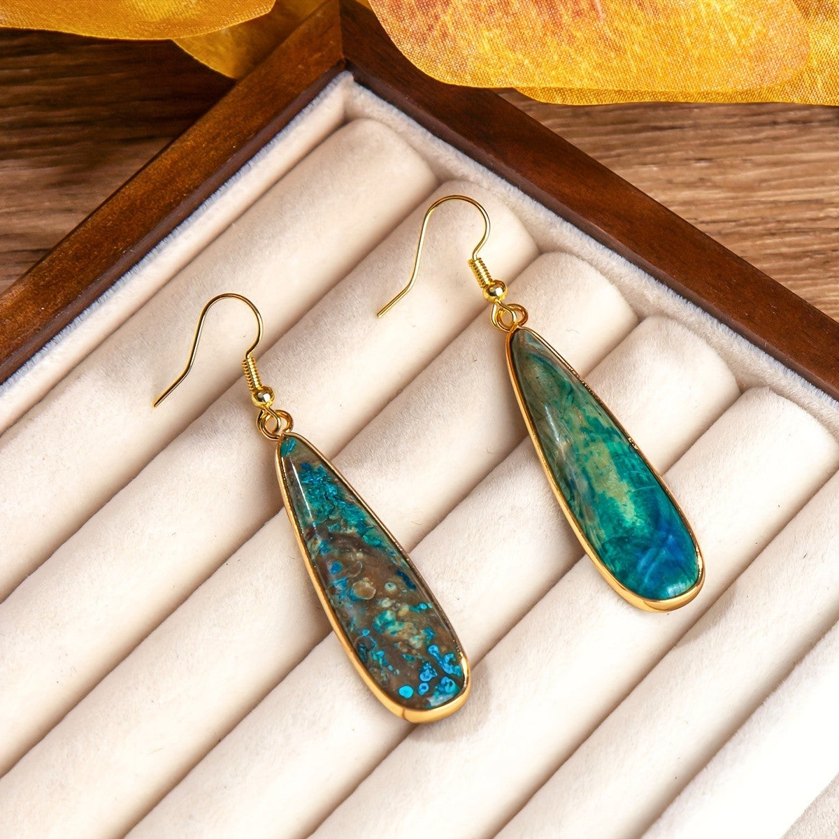 Teal Stone Teardrop Dangle Earrings