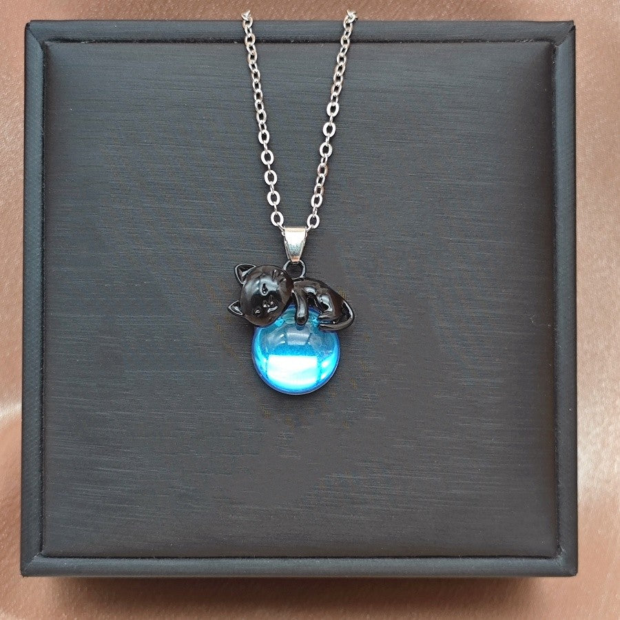 Sleeping Cat Moonstone Necklace