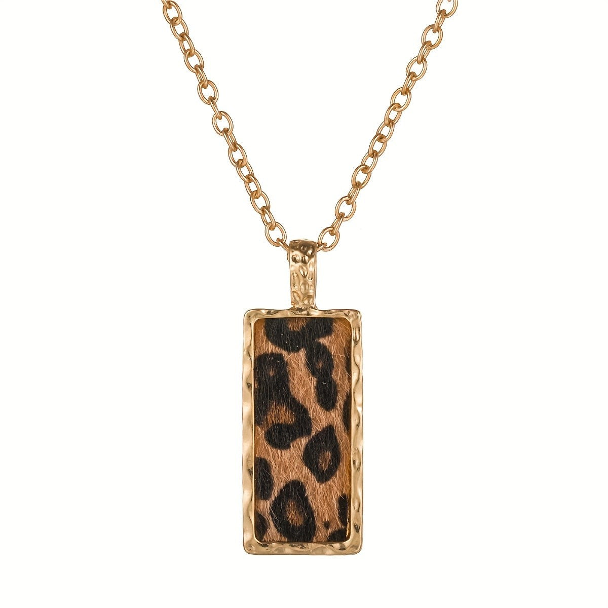 Leopard Print Rectangle Necklace 14k