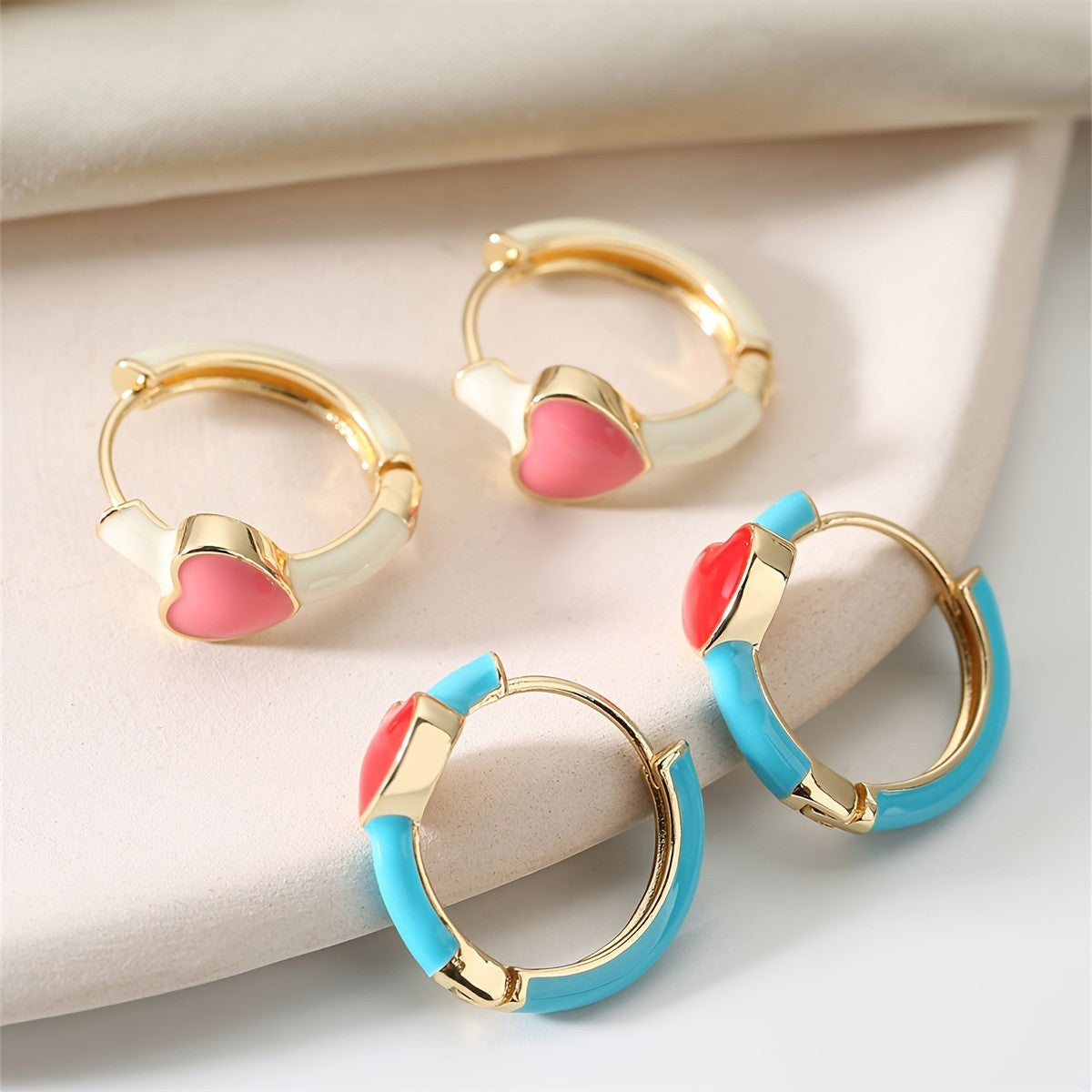 Enamel Heart Huggie Hoop Earrings