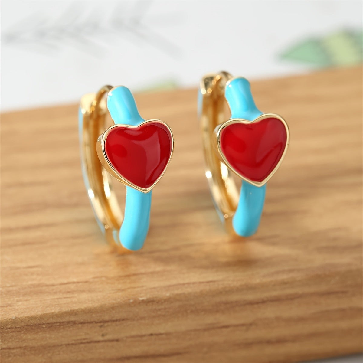 Enamel Heart Huggie Hoop Earrings