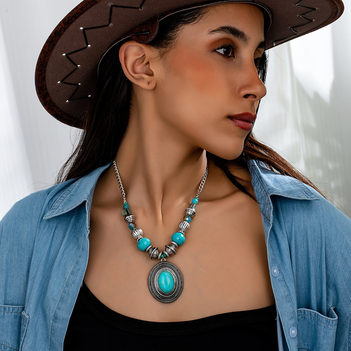 Turquoise Oval Filigree Bead Necklace