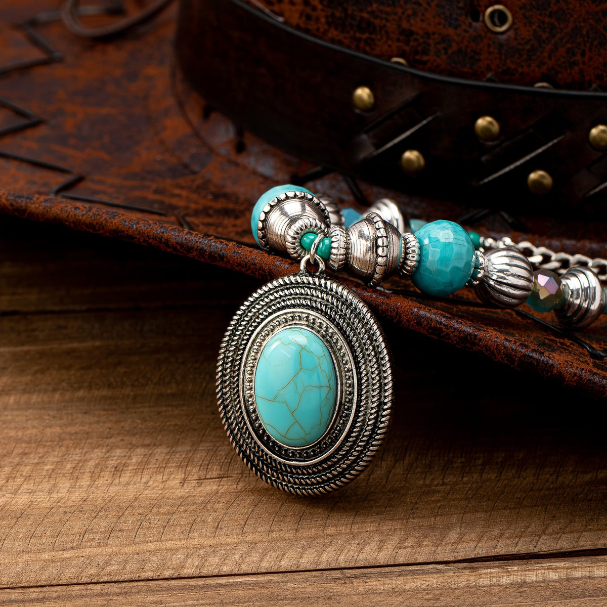 Turquoise Oval Filigree Bead Necklace