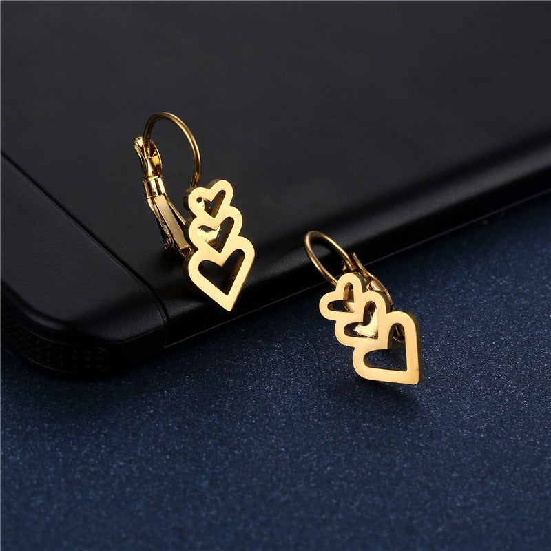 Stacked Hollow Heart Drop Earrings
