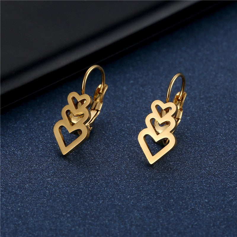 Stacked Hollow Heart Drop Earrings