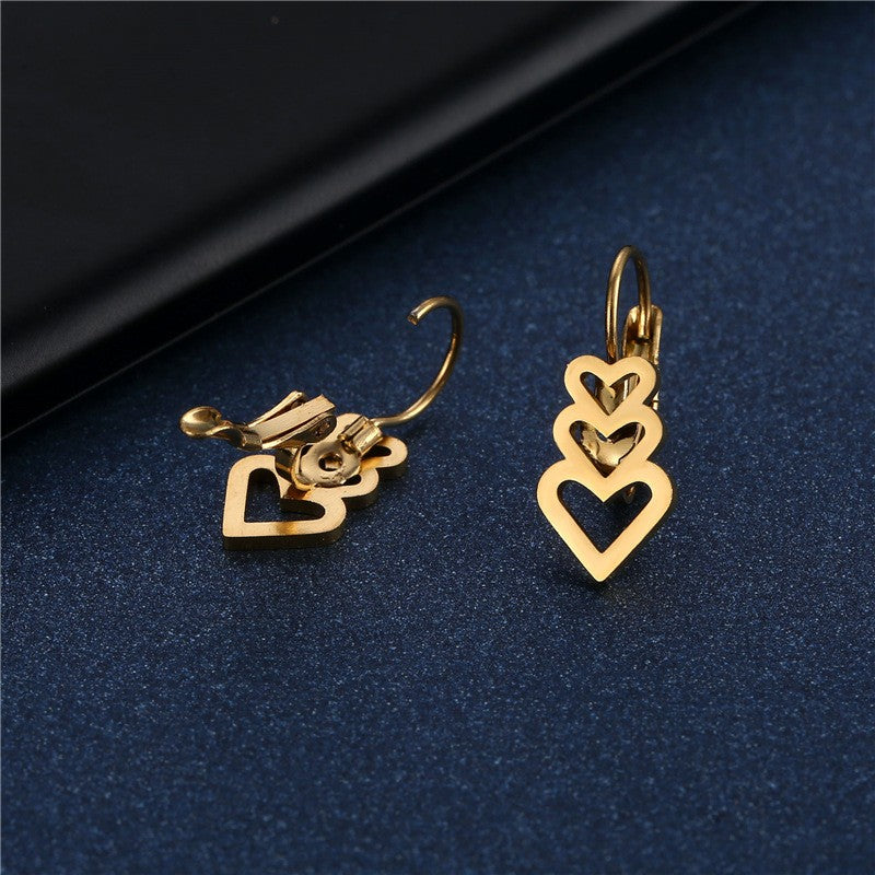 Stacked Hollow Heart Drop Earrings