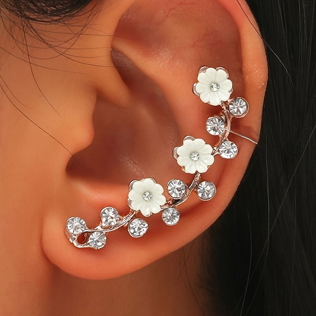 White Flower Crystal Ear Cuff