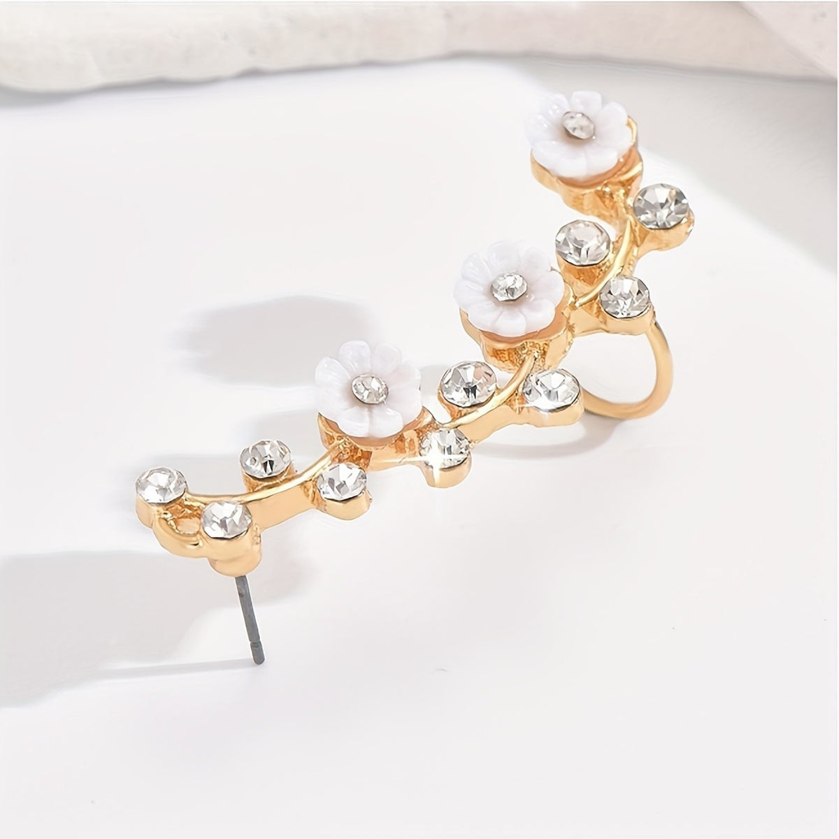 White Flower Crystal Ear Cuff
