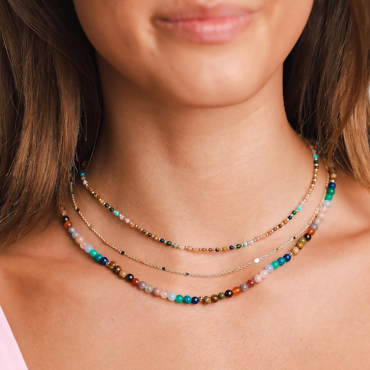 Multicolor Crystal & White Bar Layered Necklace