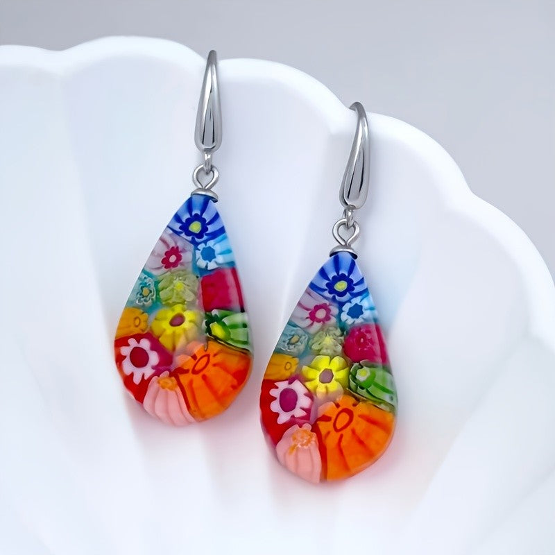 Floral Millefiori Drop Earrings
