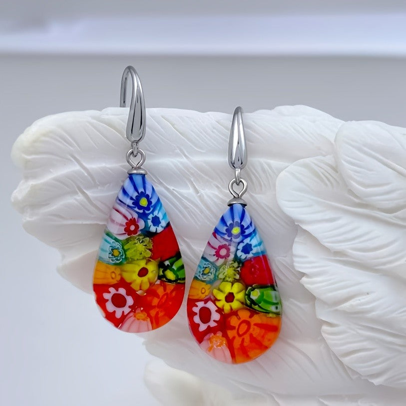 Floral Millefiori Drop Earrings