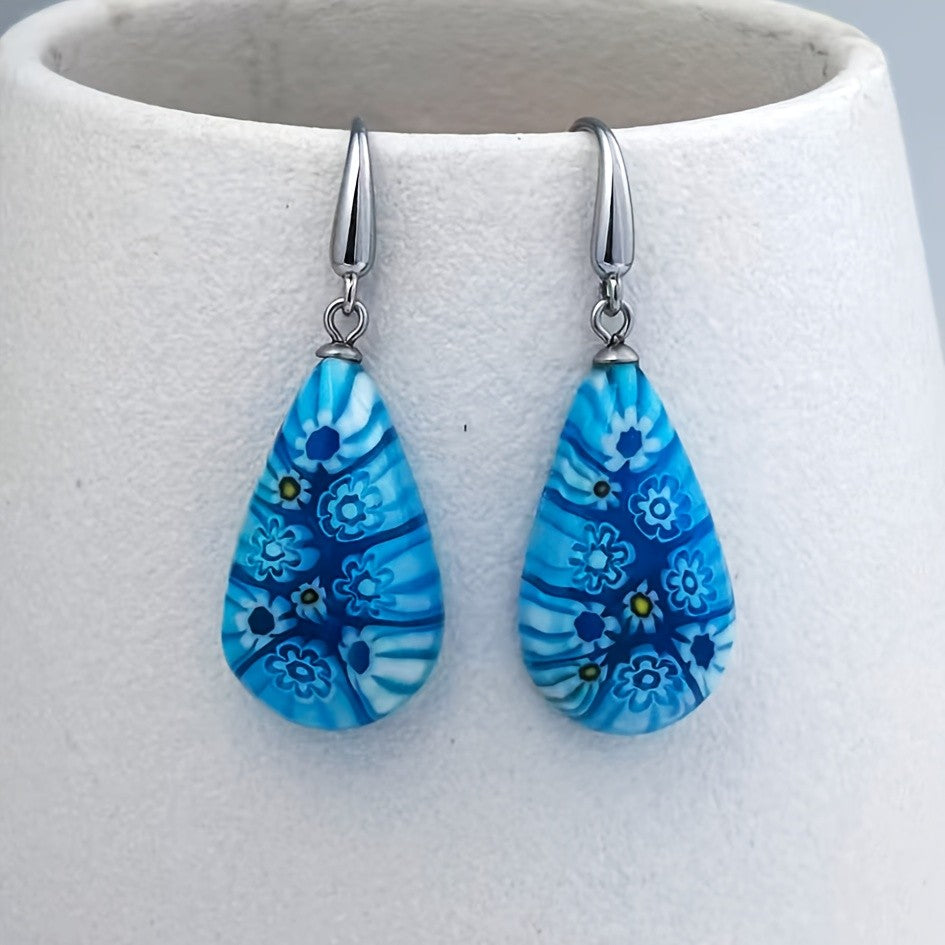 Floral Millefiori Drop Earrings
