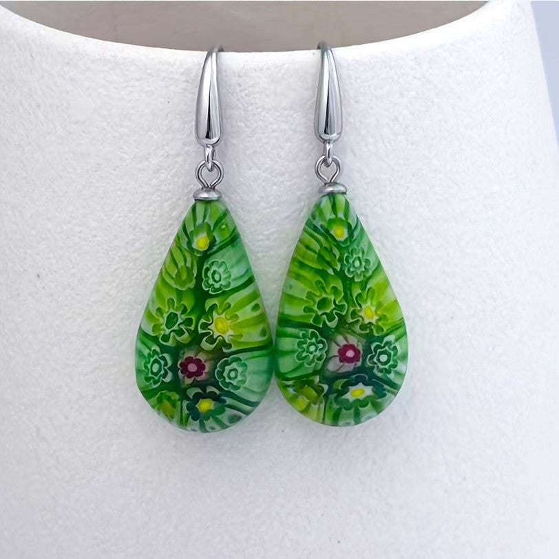 Floral Millefiori Drop Earrings