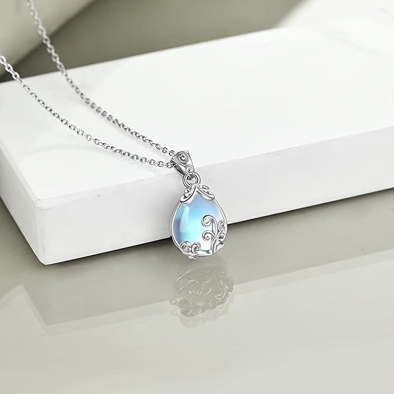 Scroll Moonstone Teardrop Necklace