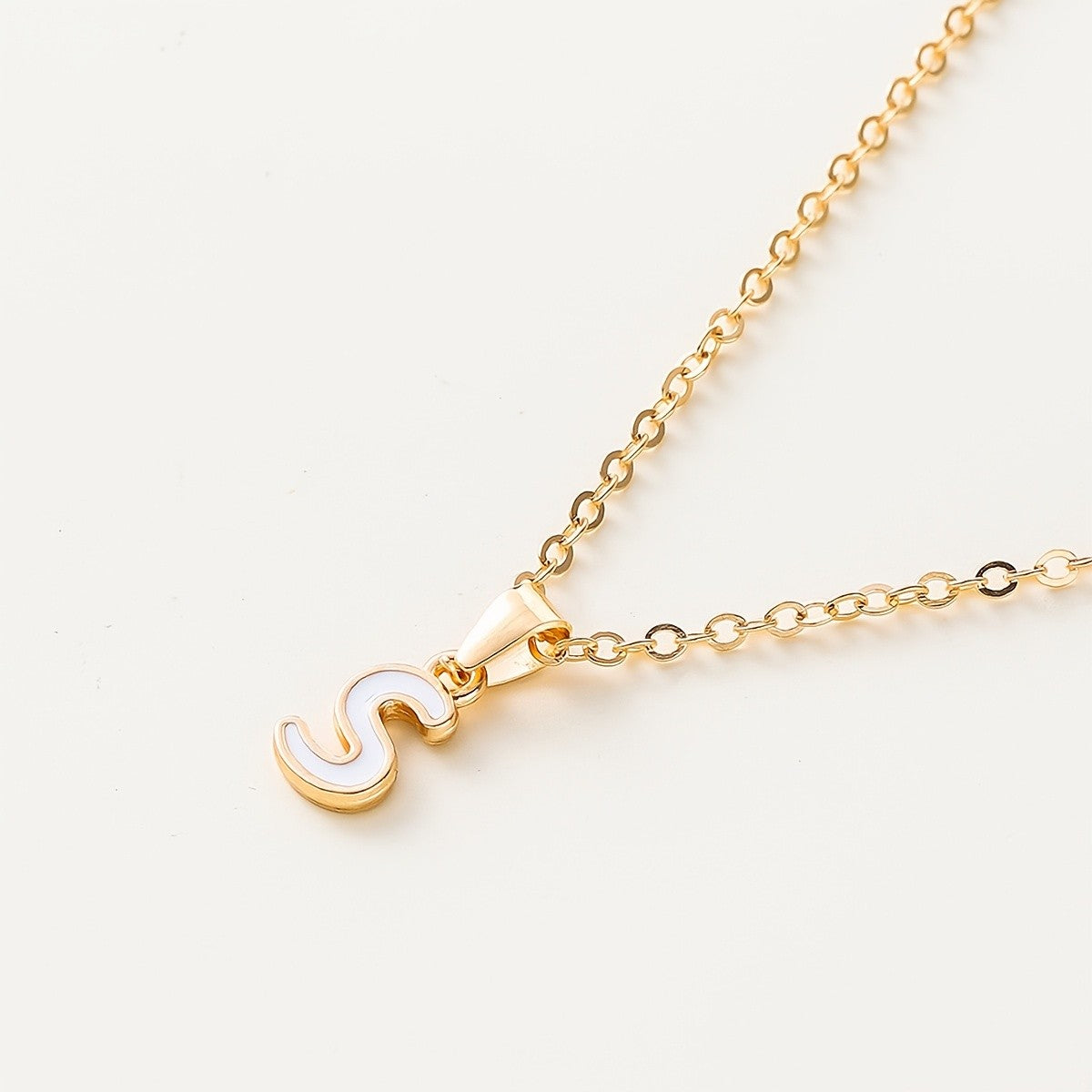 White Enamel Initial Necklace
