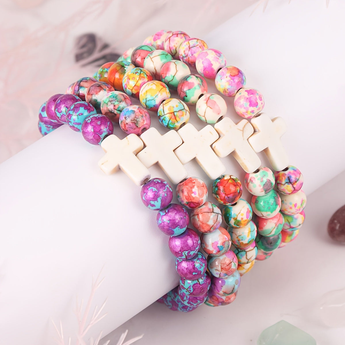 Marbled Pastel Cross Bracelet