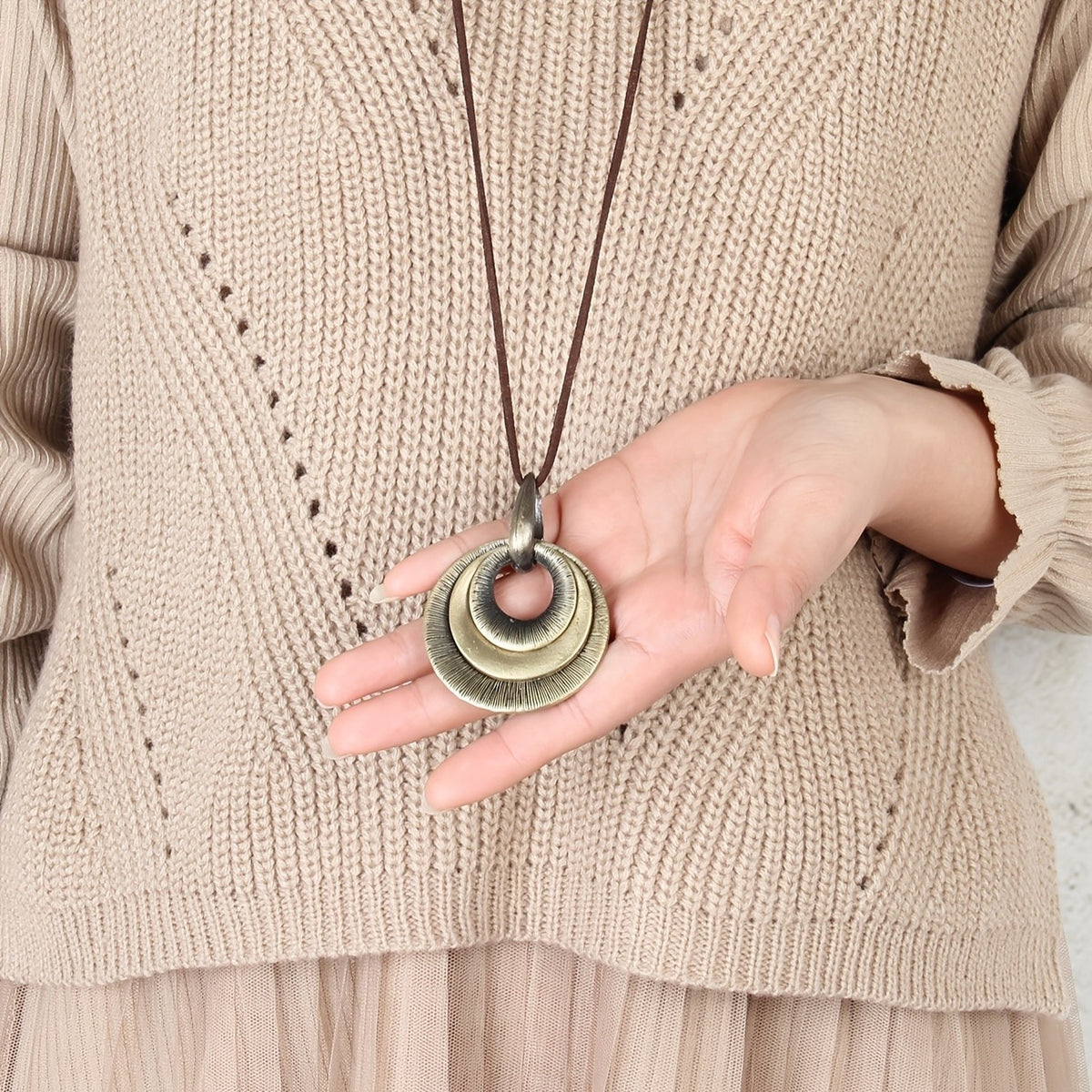 Concentric Circle Wood Pendant Necklace
