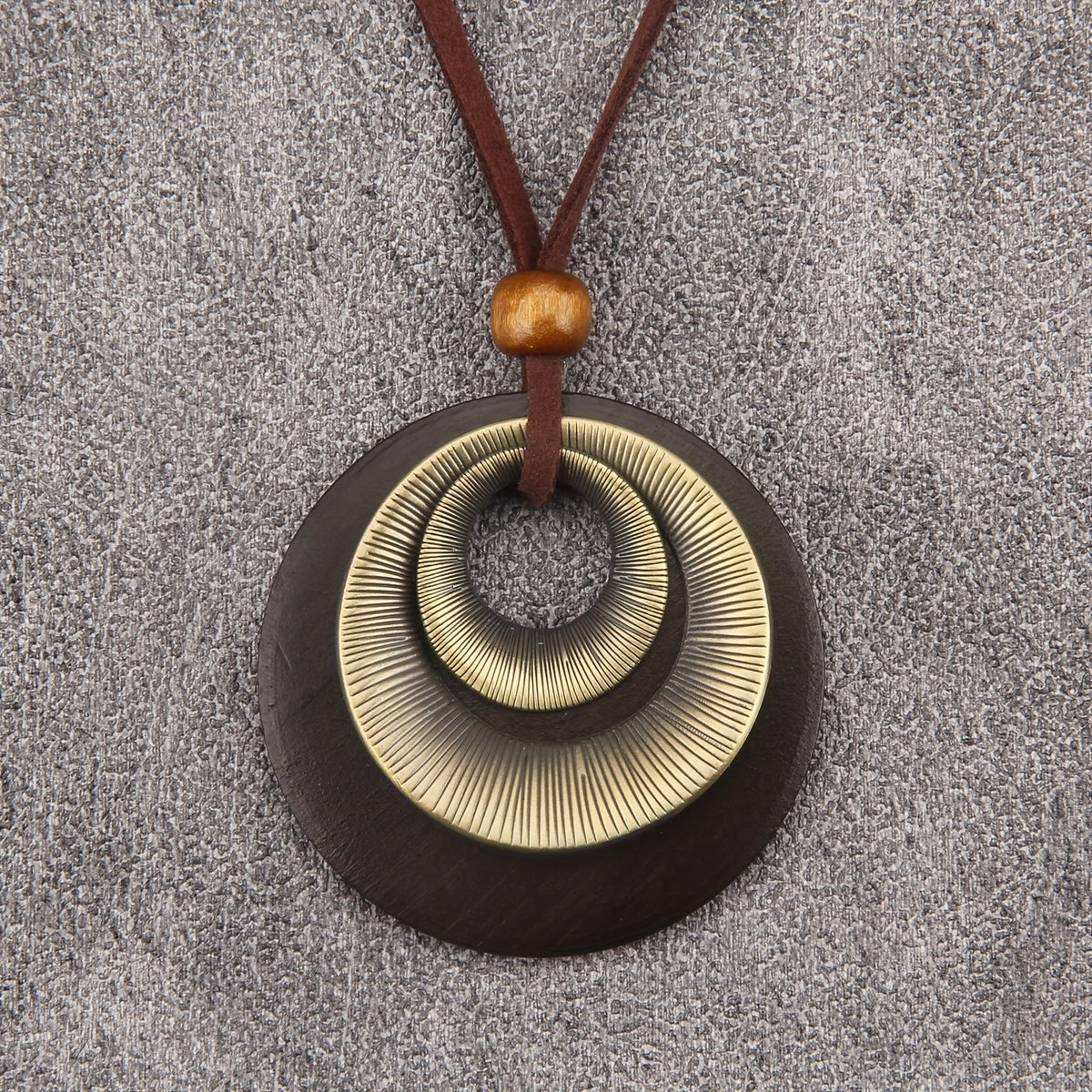 Concentric Circle Wood Pendant Necklace