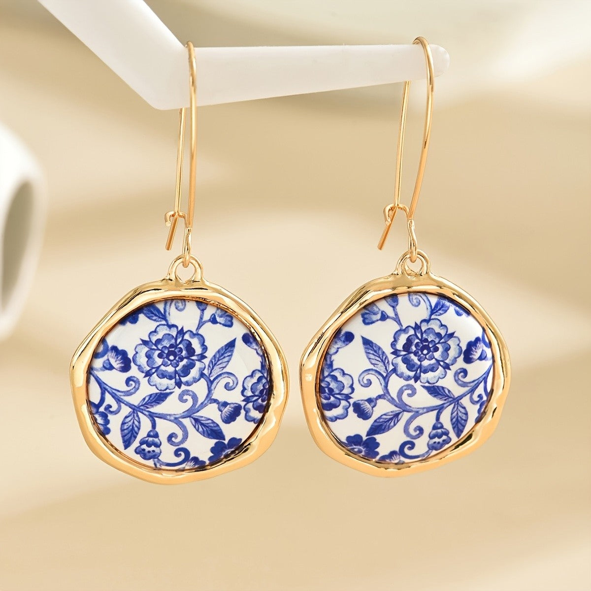 Blue Floral Porcelain Drop Earrings