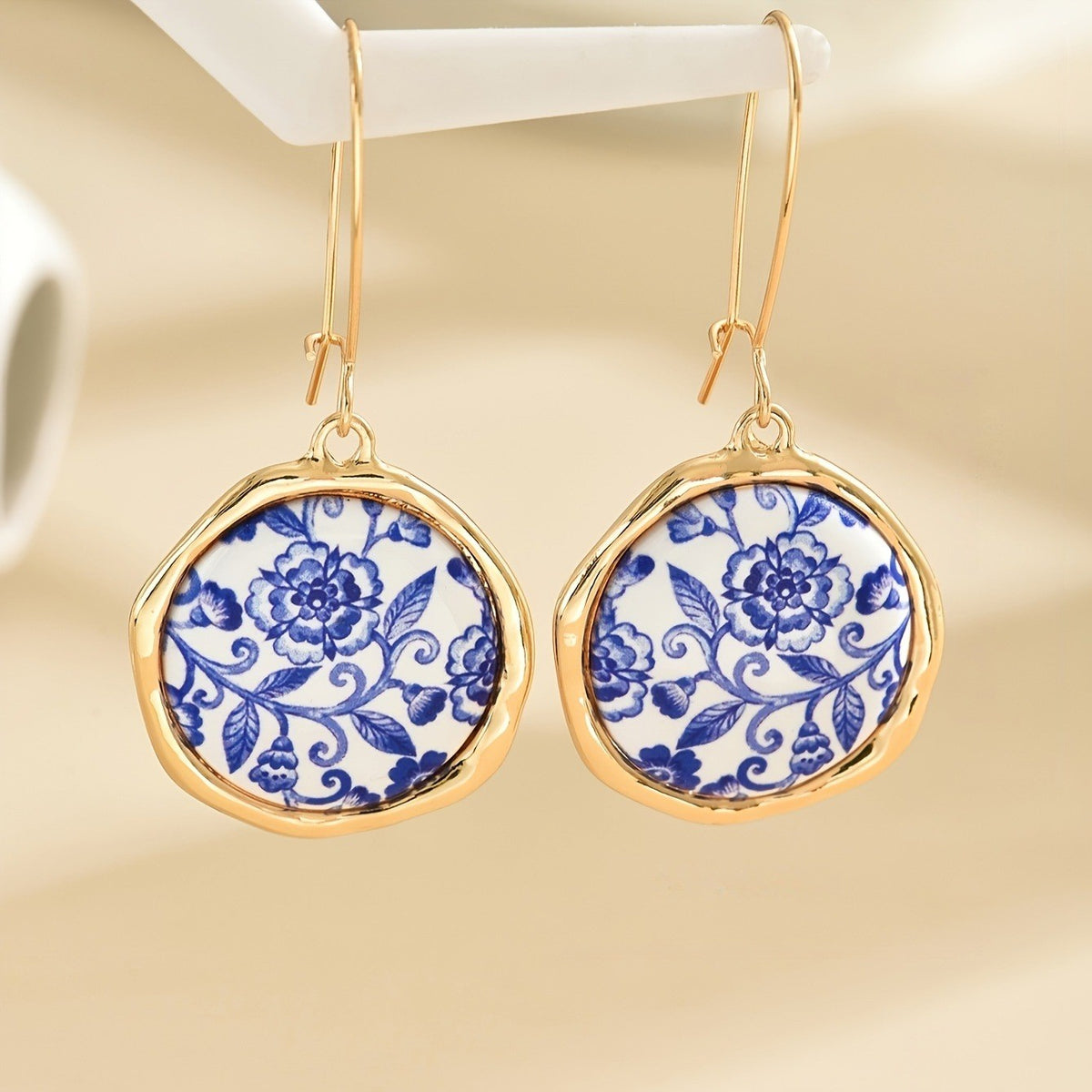 Blue Floral Porcelain Drop Earrings