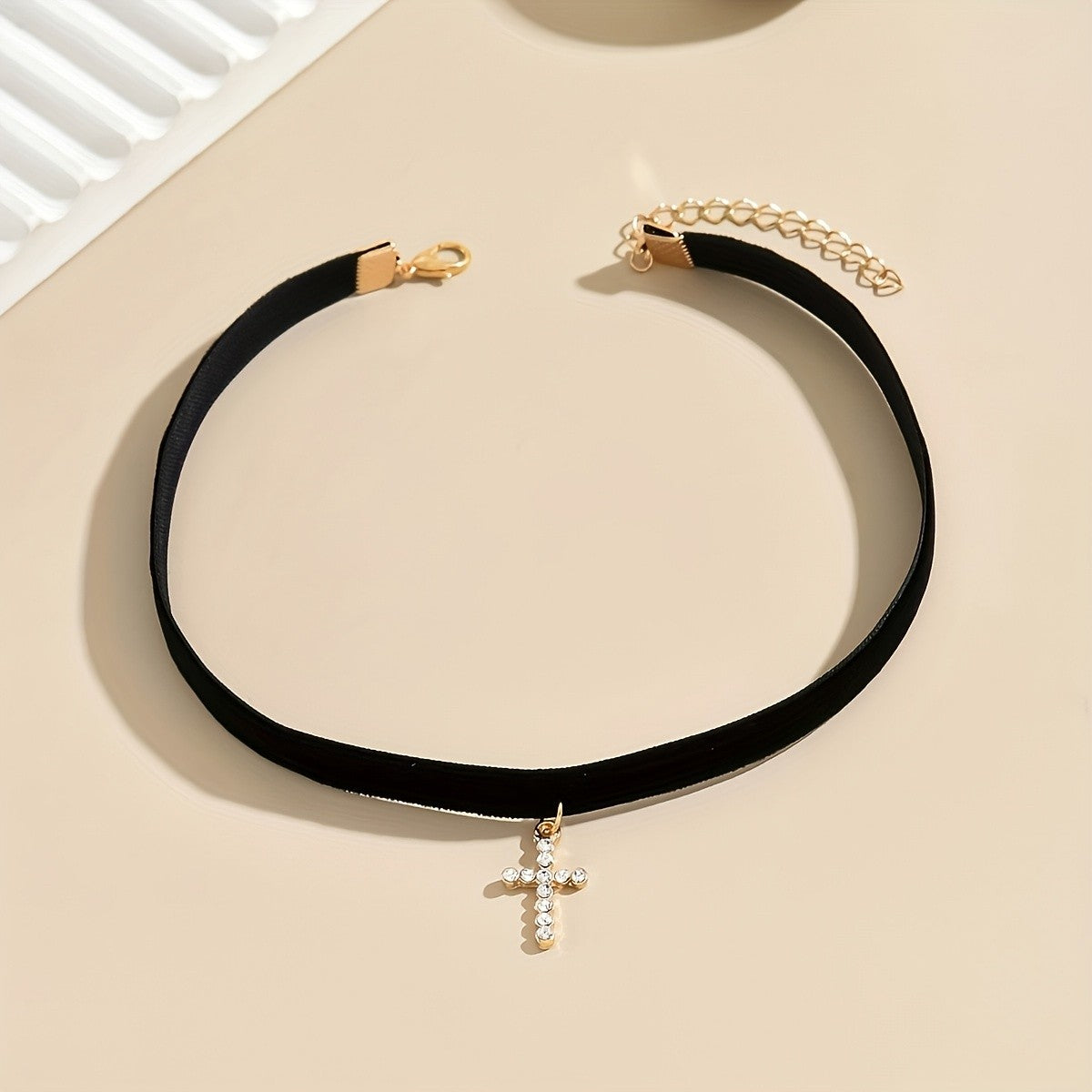 Crystal Cross Velvet Choker Necklace
