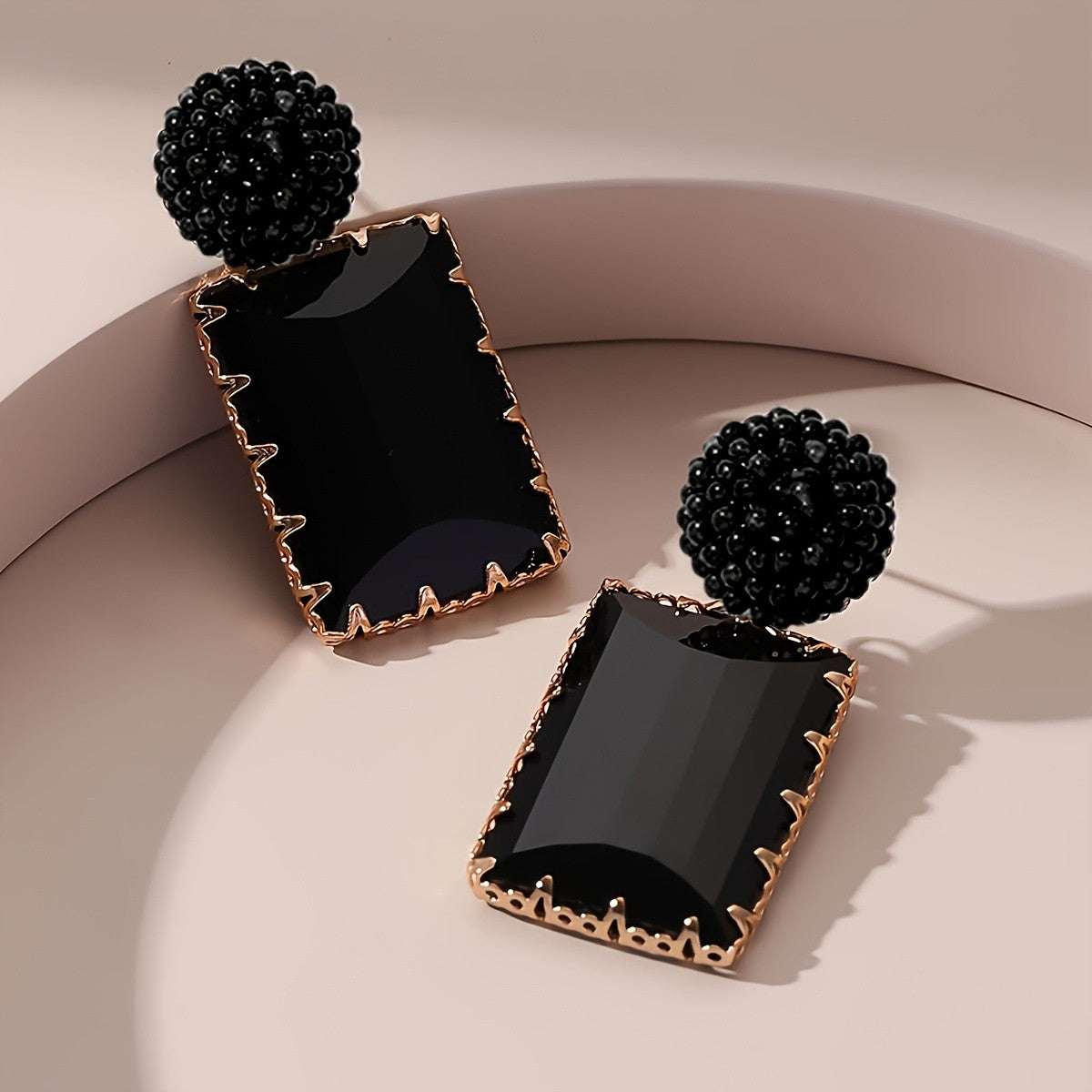 Black Rectangular Statement Earrings