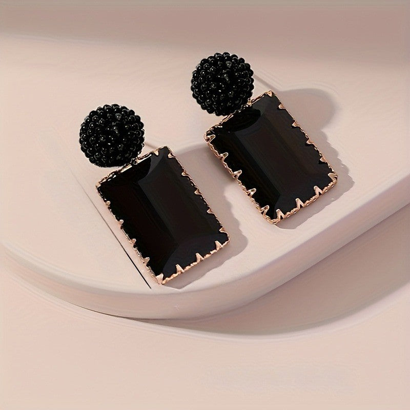 Black Rectangular Statement Earrings