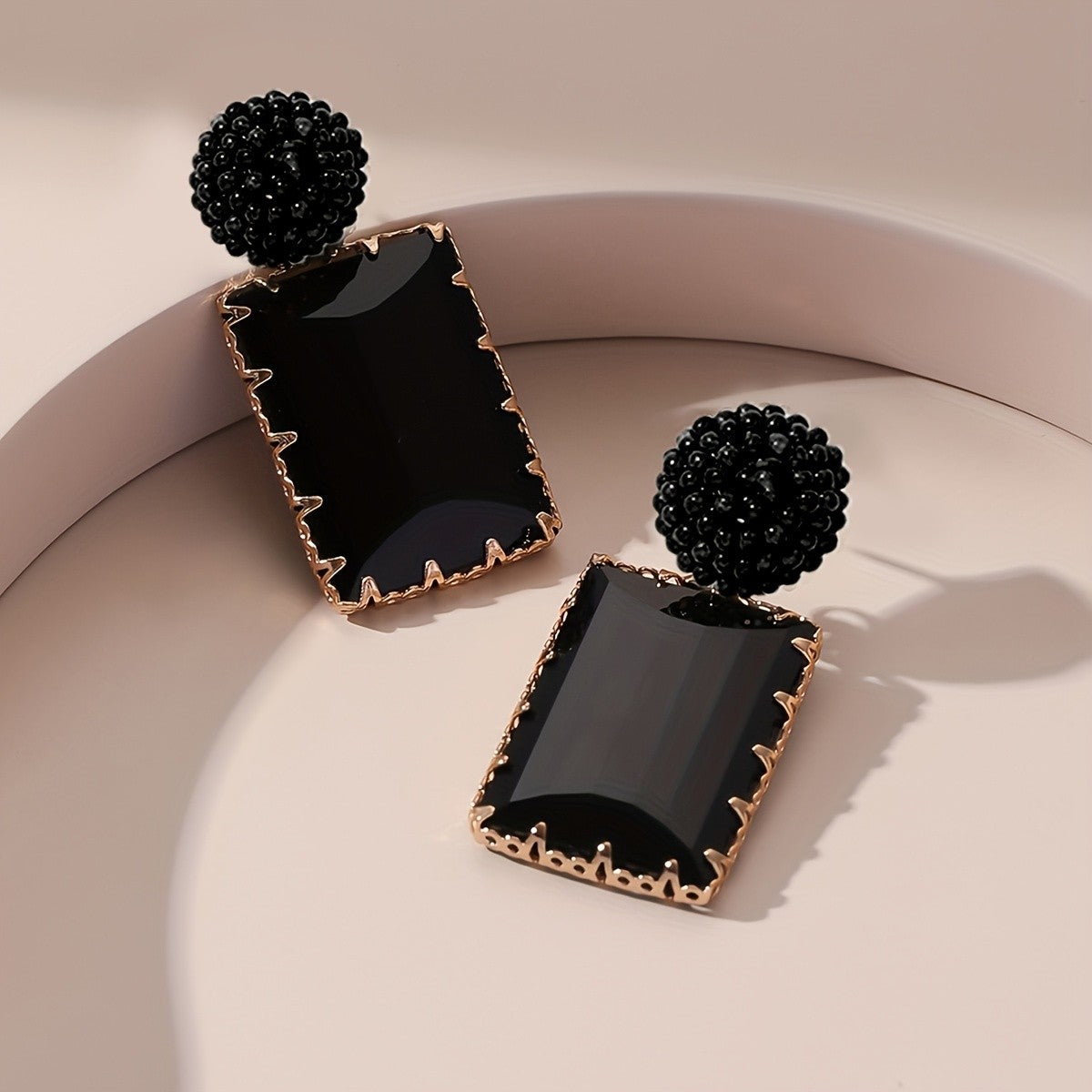 Black Rectangular Statement Earrings