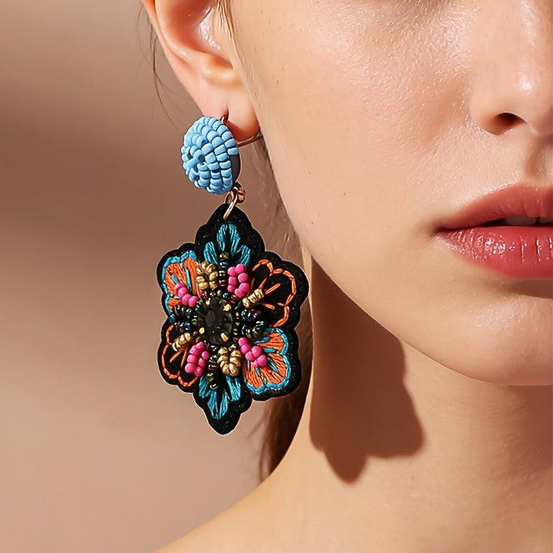 Embroidered Flower Drop Earrings