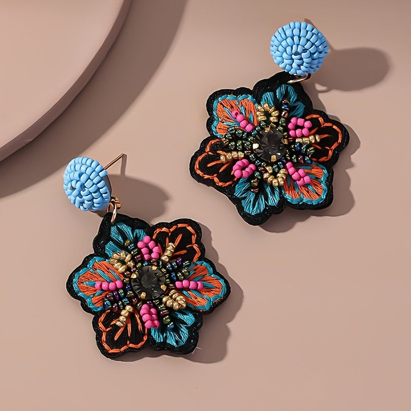 Embroidered Flower Drop Earrings