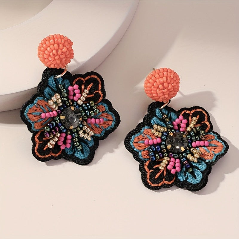 Embroidered Flower Drop Earrings