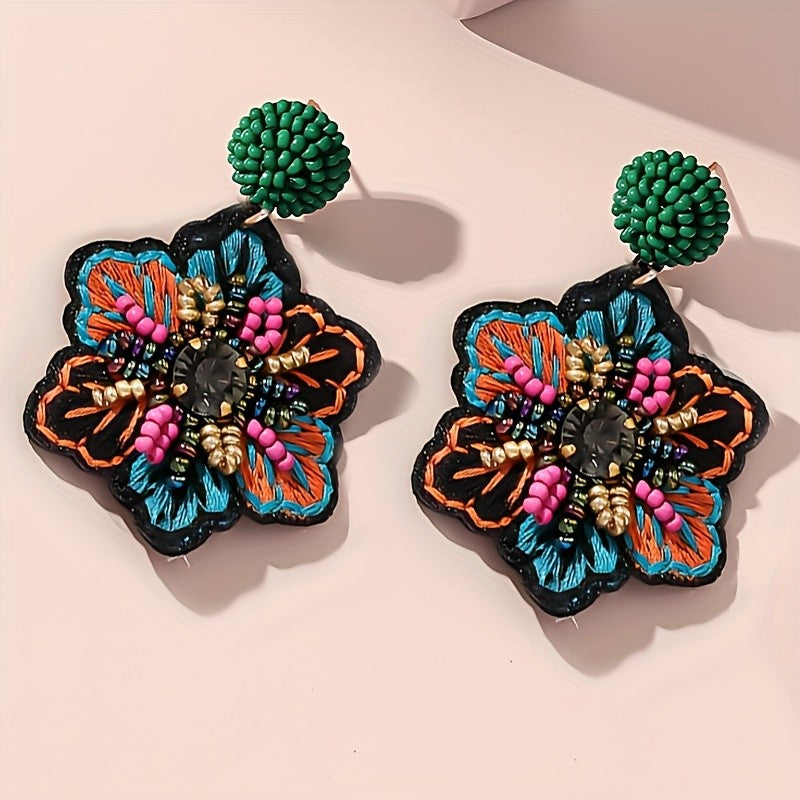 Embroidered Flower Drop Earrings