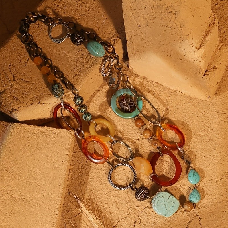 Mixed Resin & Turquoise Link Necklace