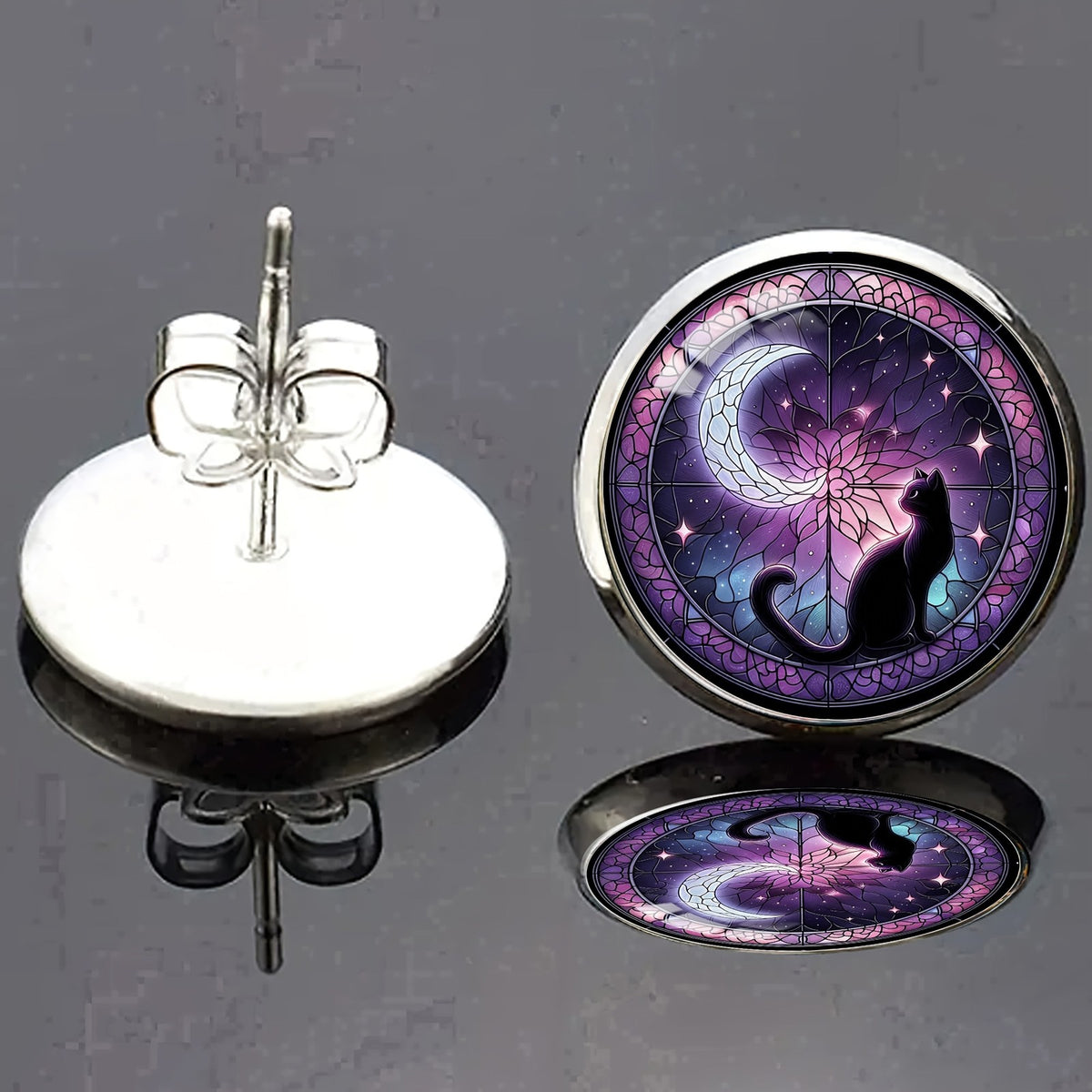 Stained Glass Cat Stud Earrings