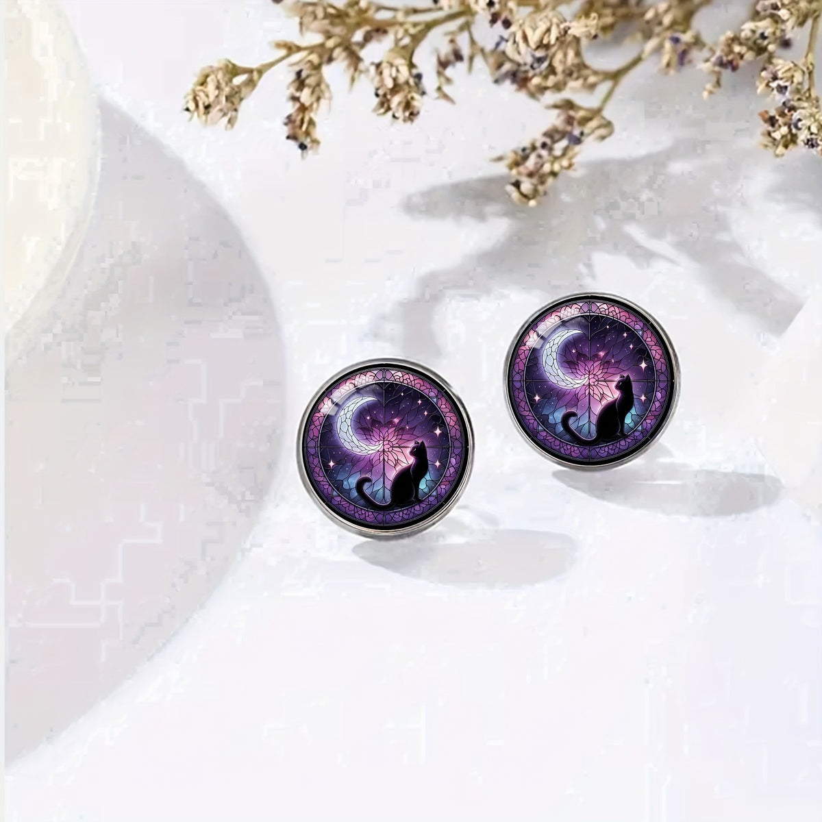Stained Glass Cat Stud Earrings