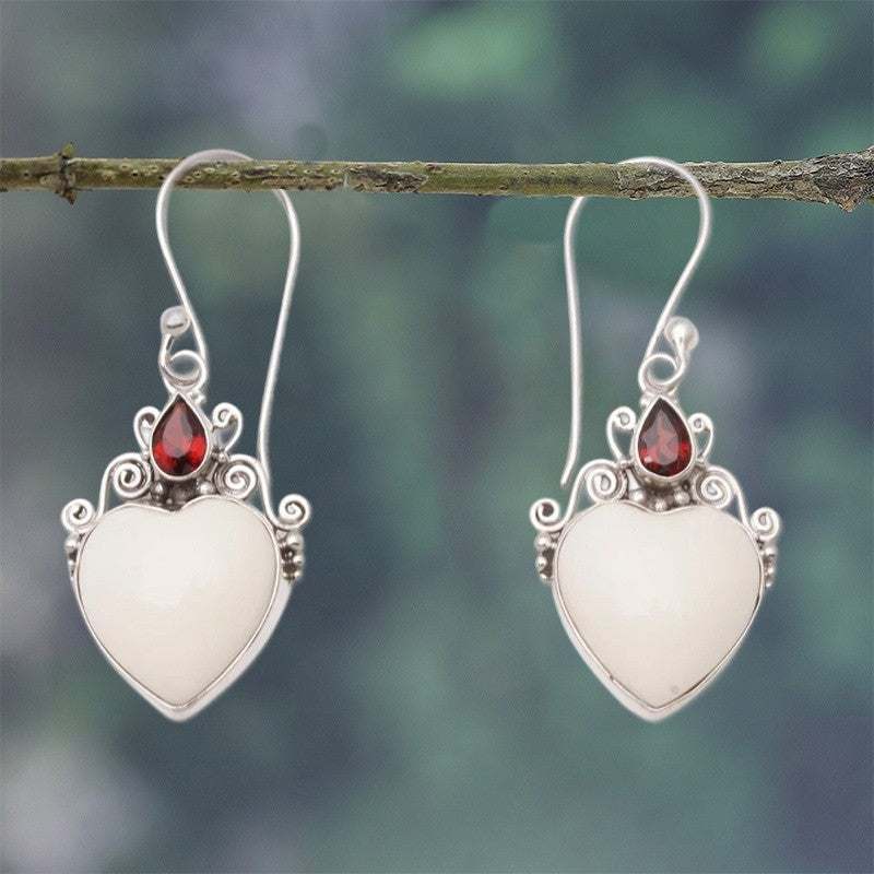 White Heart Drop Earrings