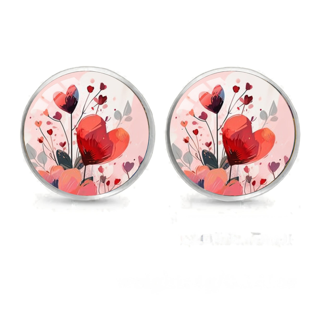 Red Heart Floral Stud Earrings