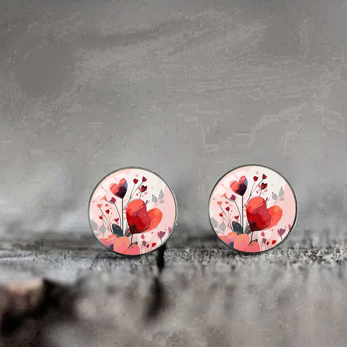 Red Heart Floral Stud Earrings