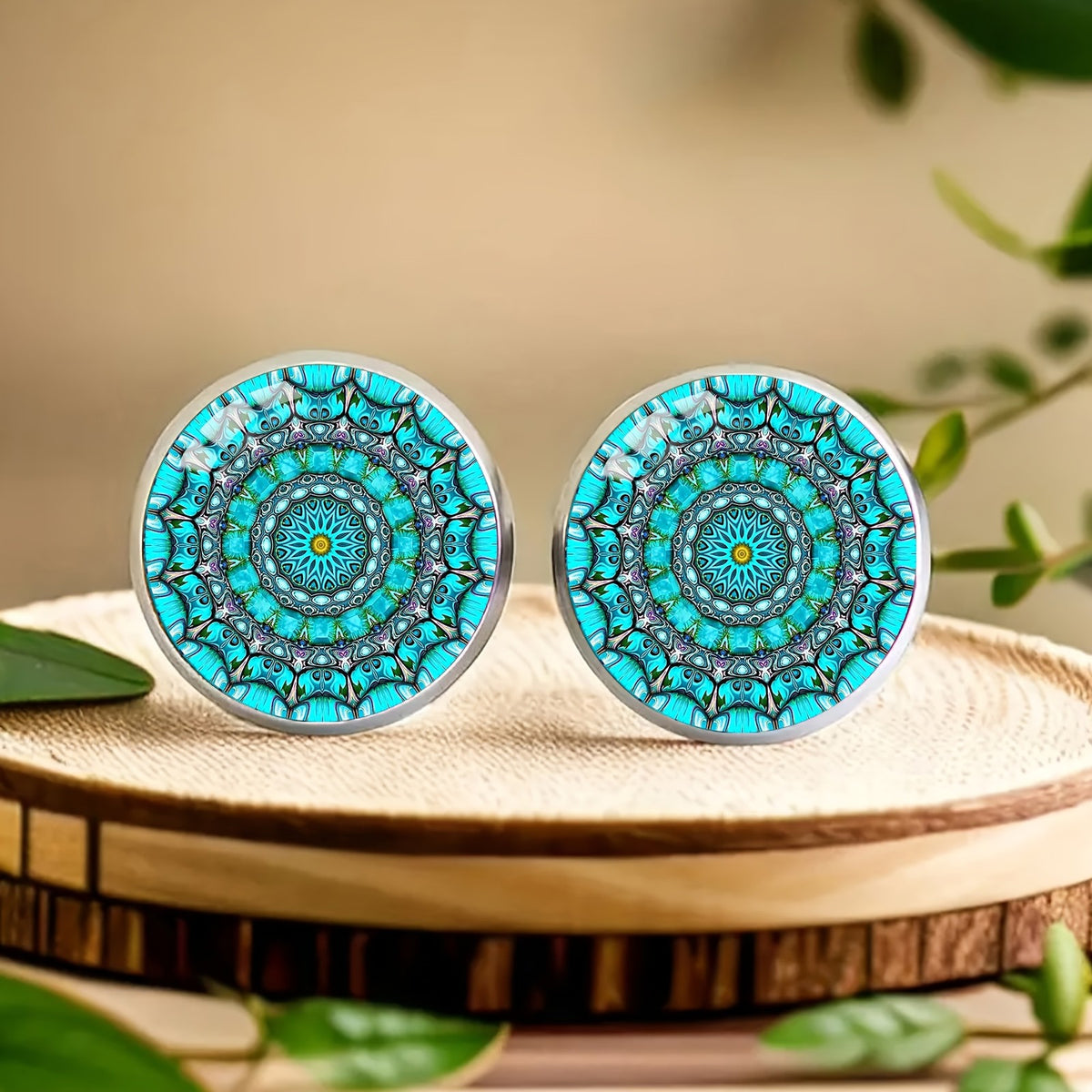 Blue Mandala Stud Earrings