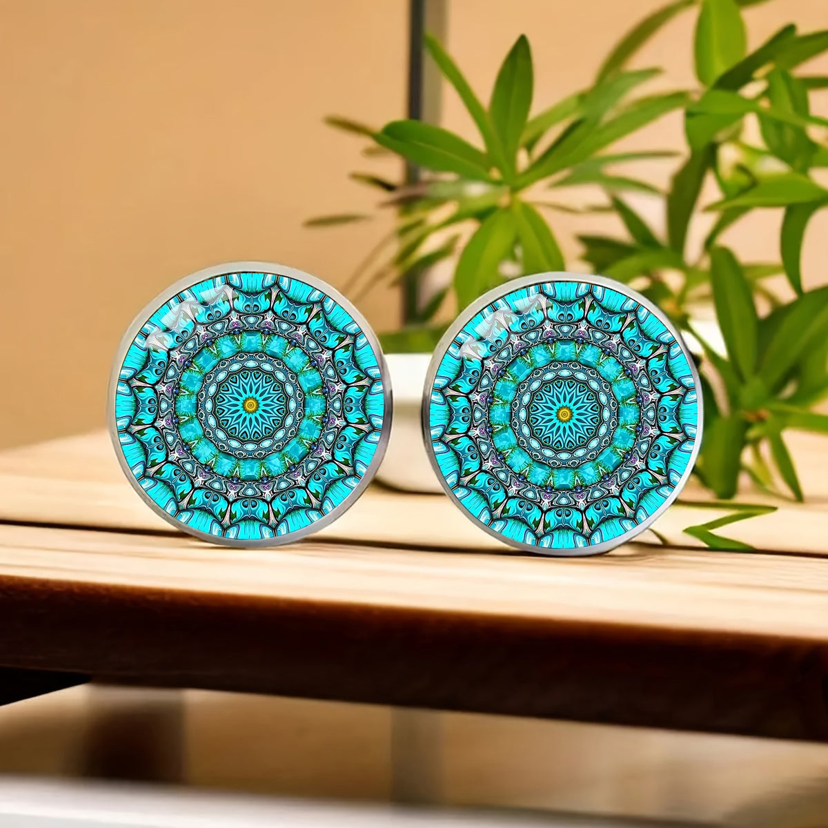 Blue Mandala Stud Earrings