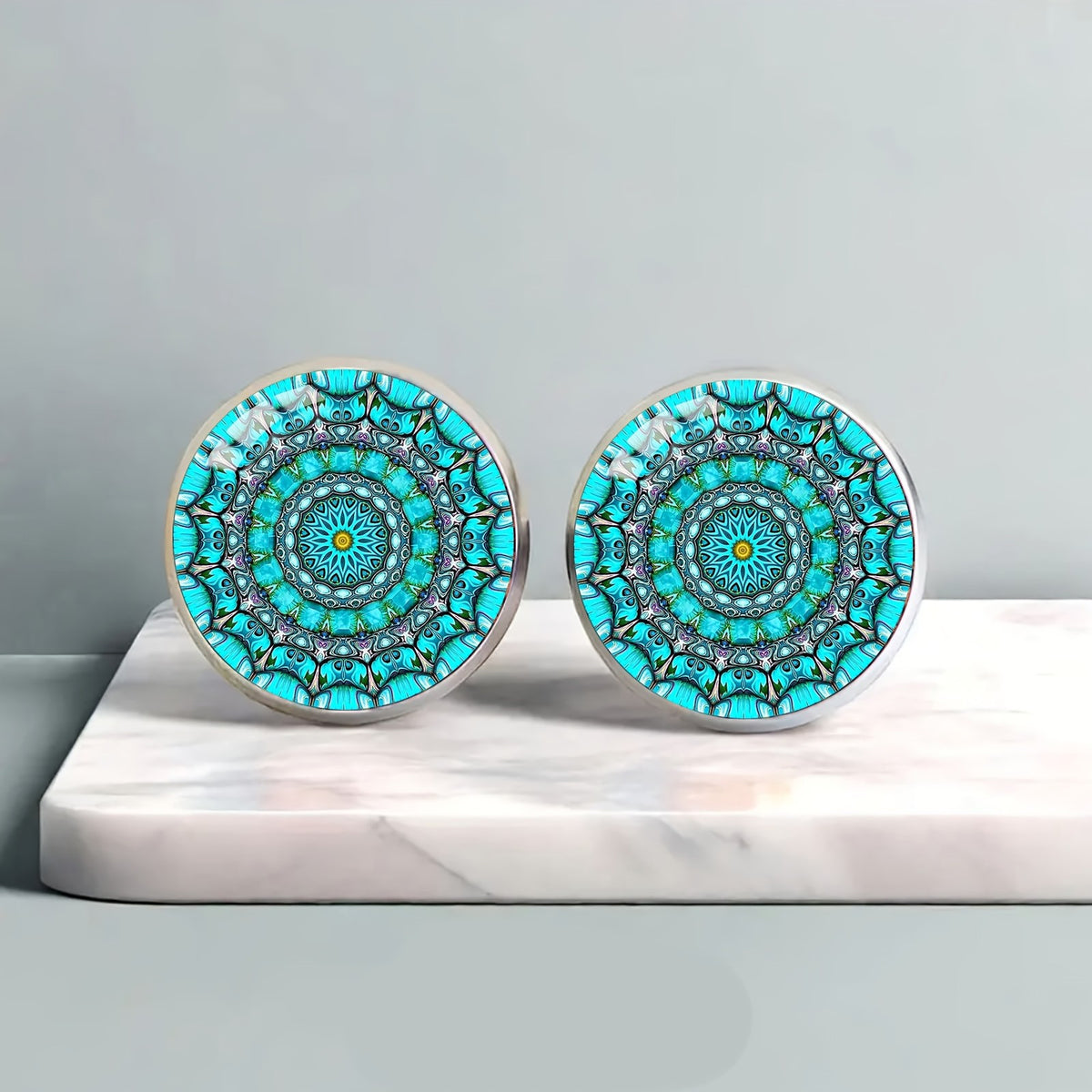 Blue Mandala Stud Earrings