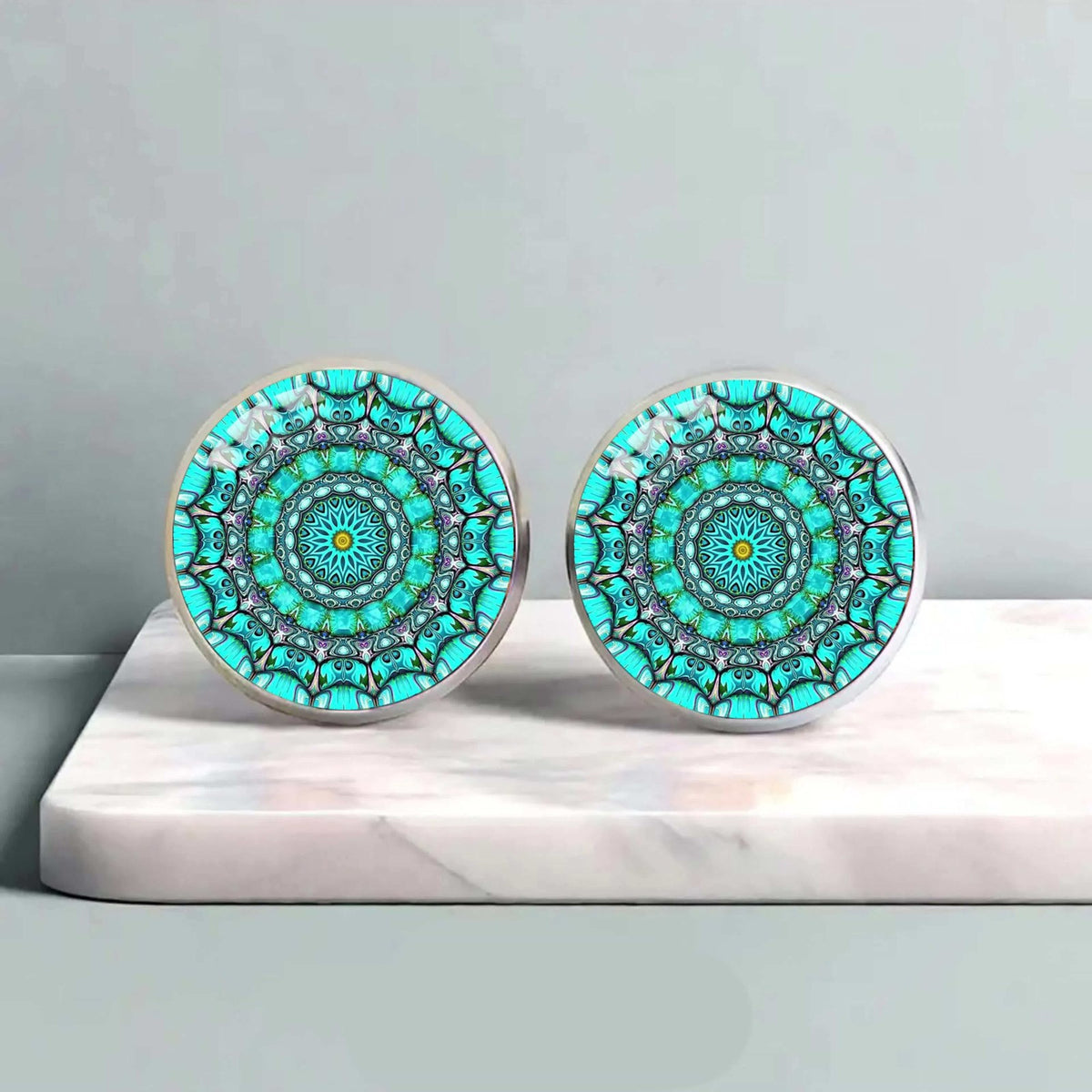 Blue Mandala Stud Earrings