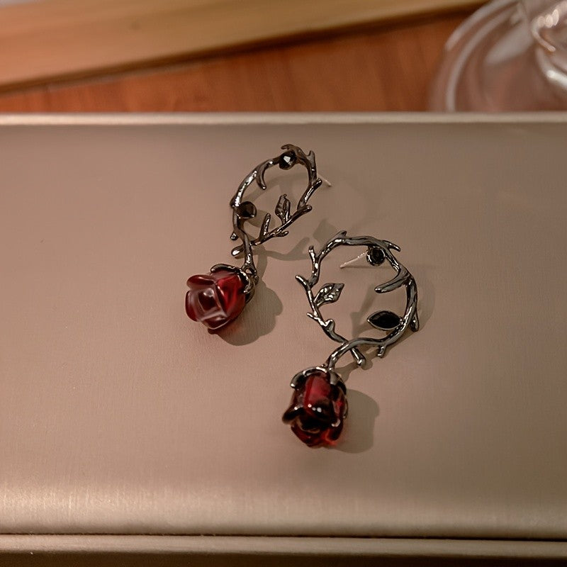 Red Rose Vine Earrings