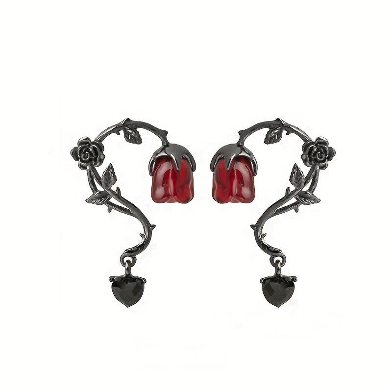 Red Rose Vine Earrings