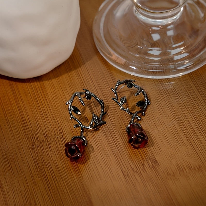 Red Rose Vine Earrings